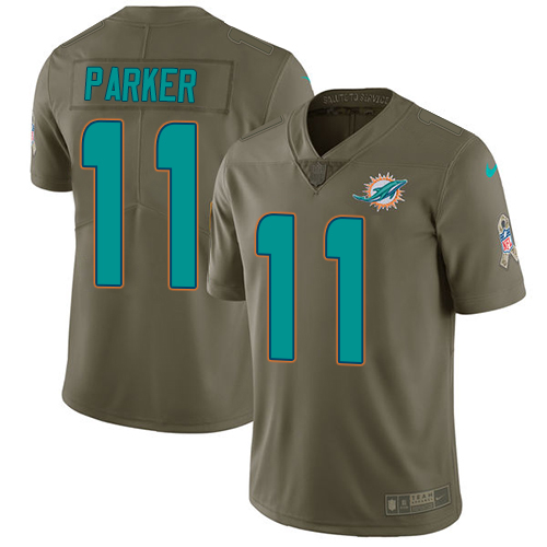 Nike Dolphins #11 DeVante Parker Olive Men's Stitched NFL Limited Salute to Service Jersey - Click Image to Close